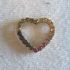 14K Gold Heart Pendant With Rainbow Sapphires 🌈❤️
